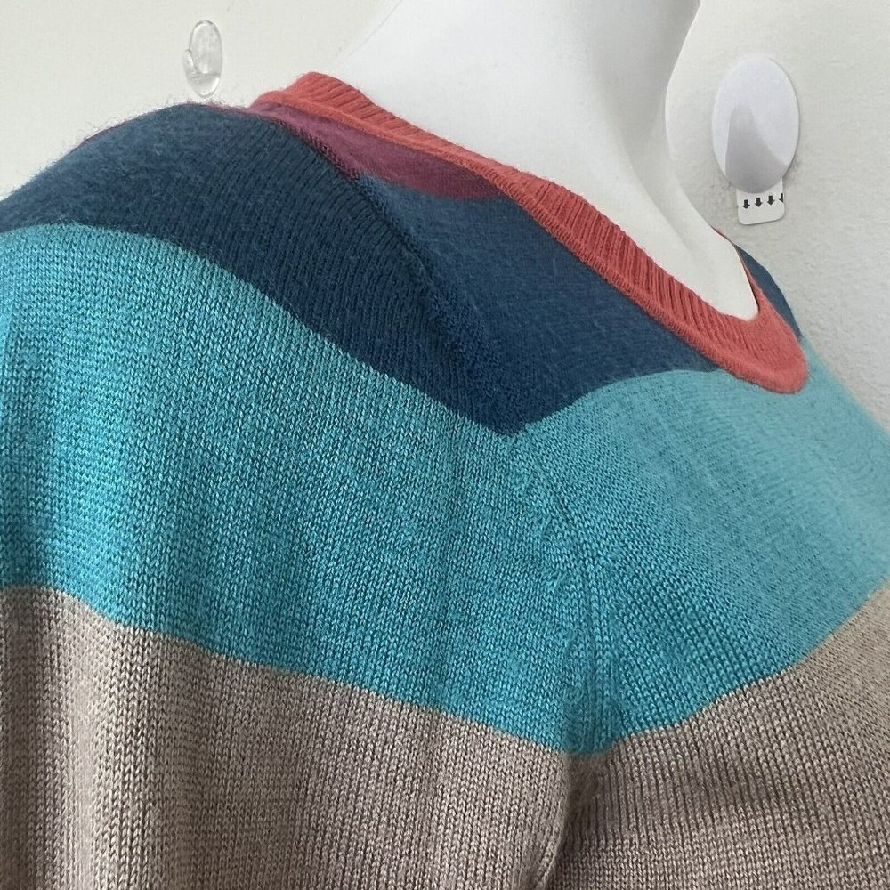 𝅺Vintage wool dress sweater SMALL pink blue Long Sleeve comfy cozy crew neck - Picture 8 of 14
